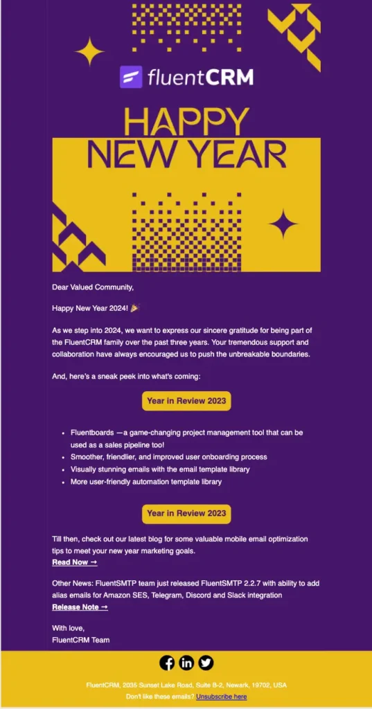 New year email template example